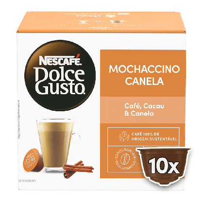 Front view of Mochaccino Canela (10 pods) box