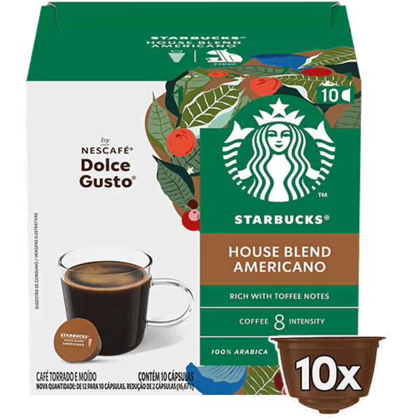 Front view of Starbucks Grande Americano House Blend (12 pods) box
