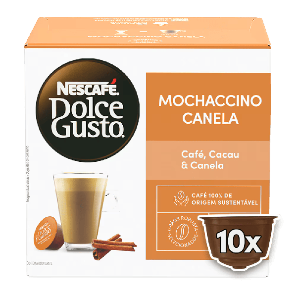Front view of Mochaccino Canela (10 pods) box